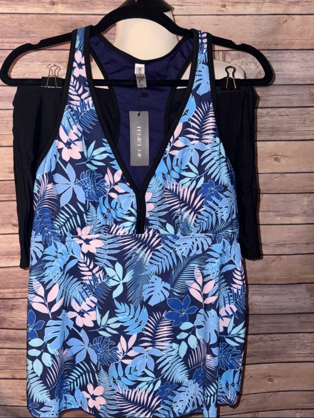 Tropical Blue Floral Tankini Swimsuit